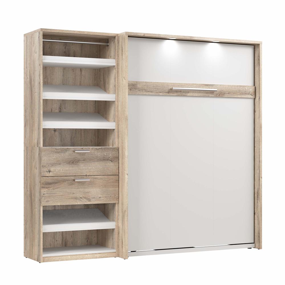 Cielo Full Murphy Bed with Closet Organizer (89W) in Rustic Brown and White. Picture 1
