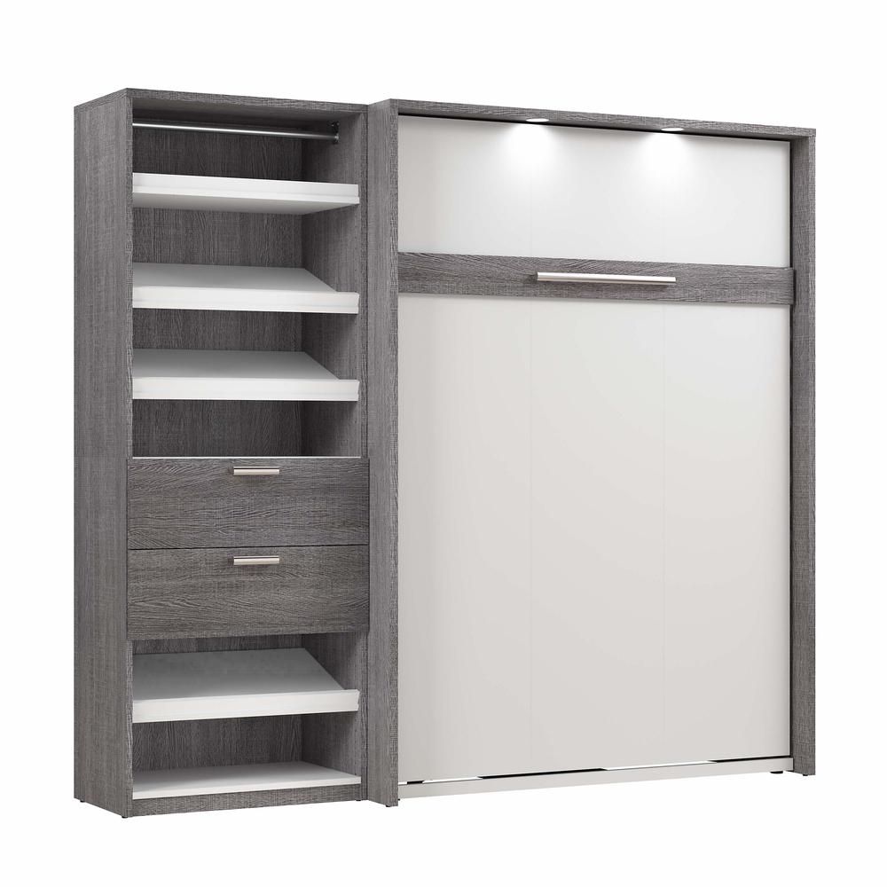 Cielo Full Murphy Bed with Closet Organizer (89W) in Bark Gray and White. Picture 1