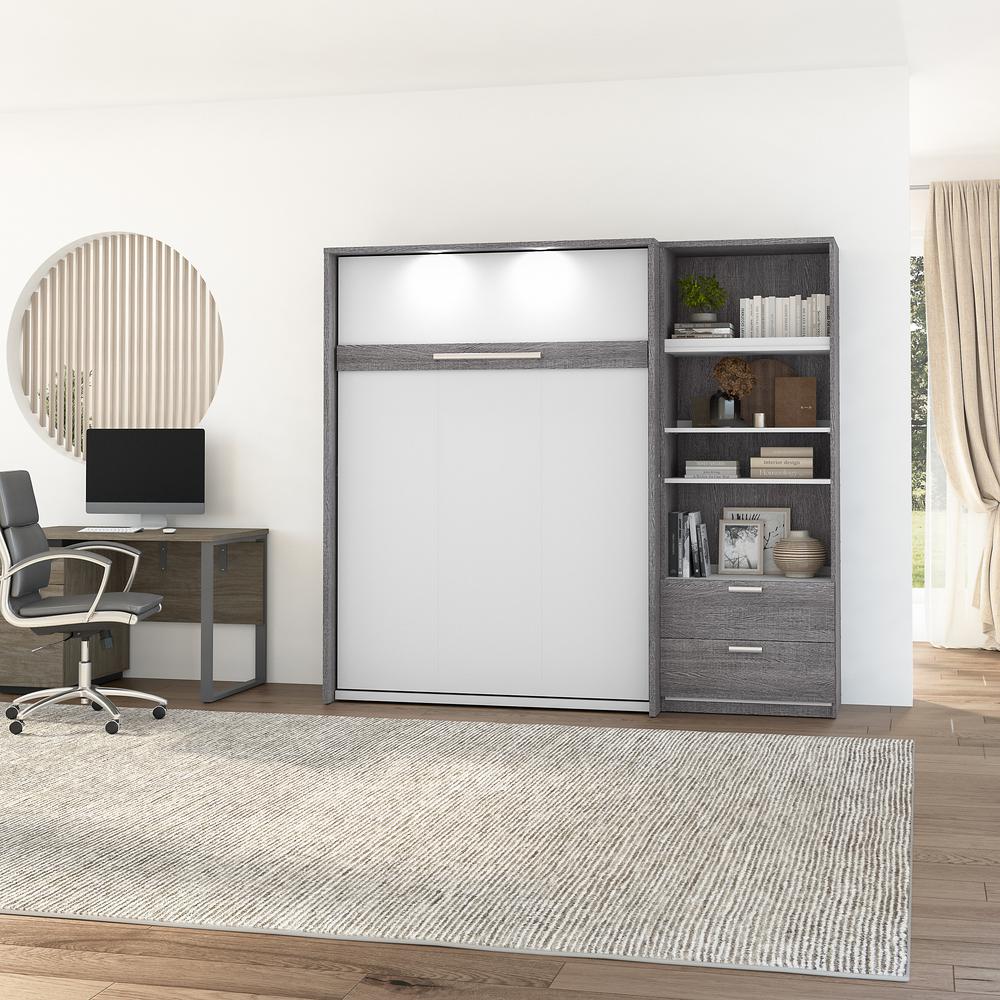 Cielo Full Murphy Bed with Closet Organizer (89W) in Bark Gray and White. Picture 3
