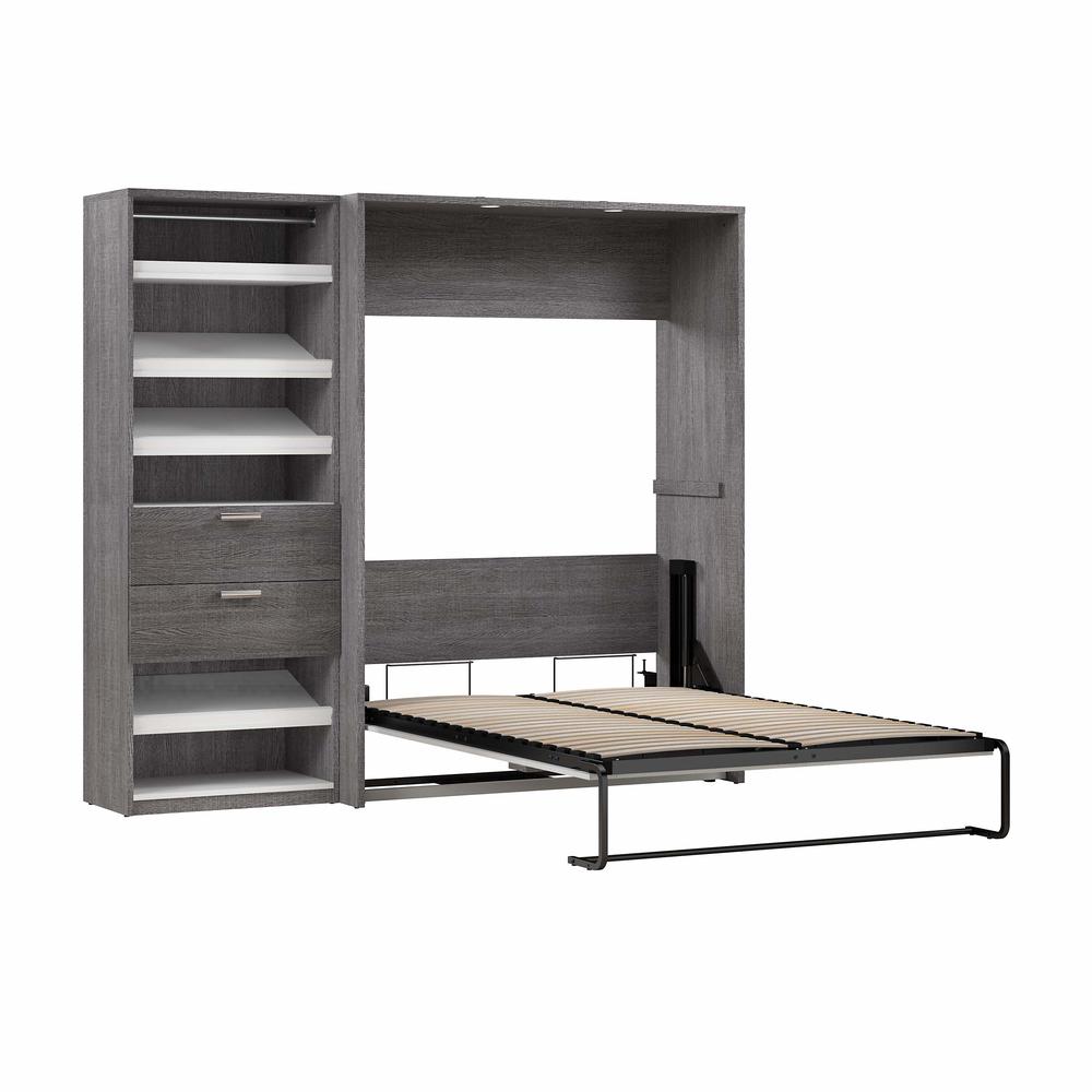 Cielo Full Murphy Bed with Closet Organizer (89W) in Bark Gray and White. Picture 4