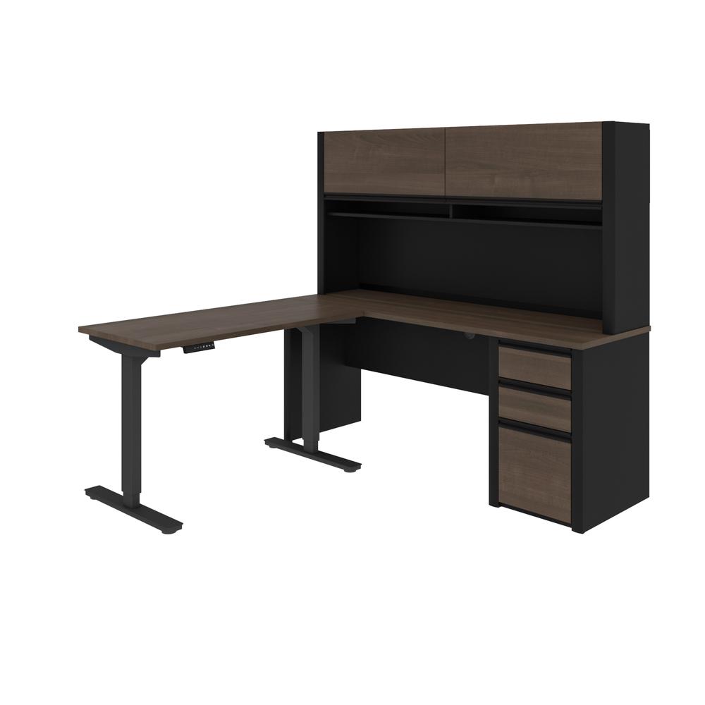 Connexion Height Adjustable L-Desk with Hutch in Antigua & Black. Picture 3