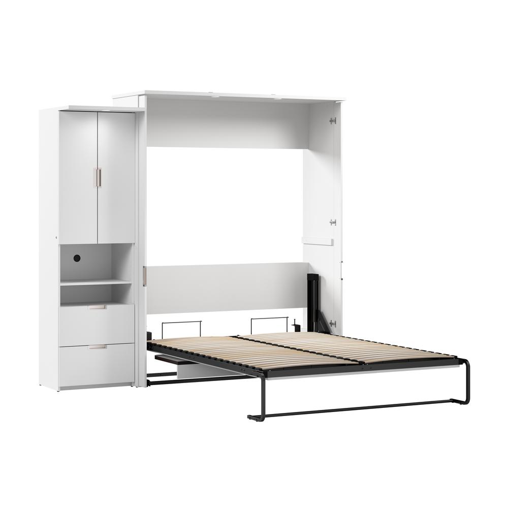 Lumina Queen Murphy Bed with Desk and Storage Cabinet (91W) in White. Picture 2