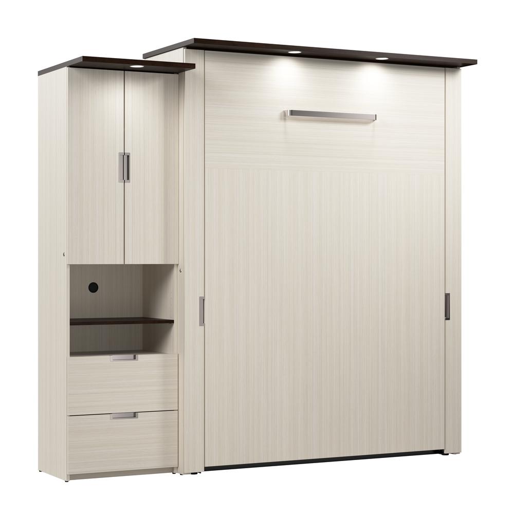 Lumina Queen Murphy Bed with Storage Cabinet (91W) in White Chocolate. Picture 1