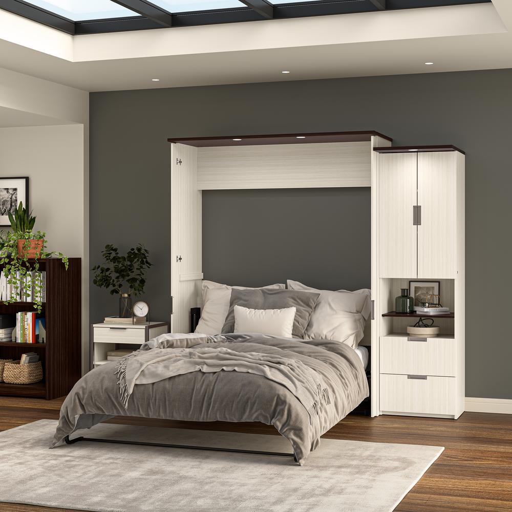 Lumina Queen Murphy Bed with Storage Cabinet (91W) in White Chocolate. Picture 11