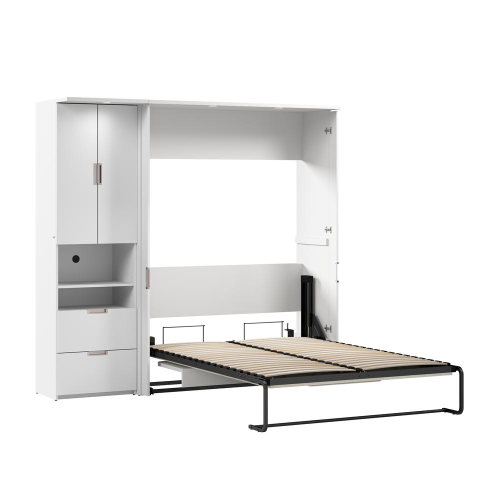 Lumina Full Murphy Bed with Desk and Storage Cabinet (84W) in White. Picture 2