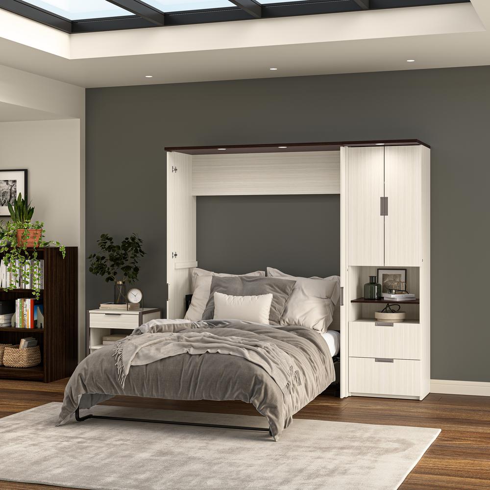 Lumina Full Murphy Bed with Storage Cabinet (84W) in White Chocolate. Picture 11