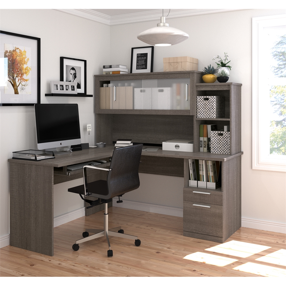 Dayton by  L-Shaped desk in Bark Gray. The main picture.