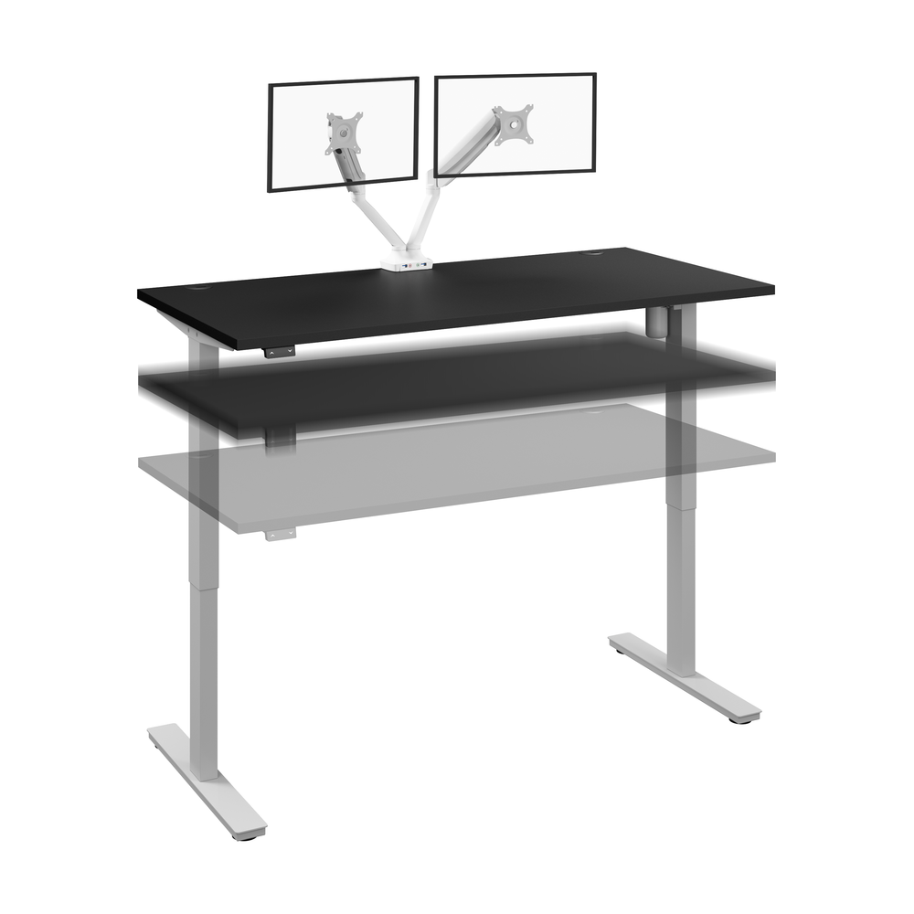 60W x 30D Standing Desk with Dual Monitor Arm in Black. Picture 1