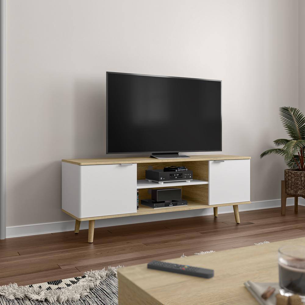 Bestar Procyon 56W TV Stand for 55 inch TV in modern oak & white uv. Picture 7