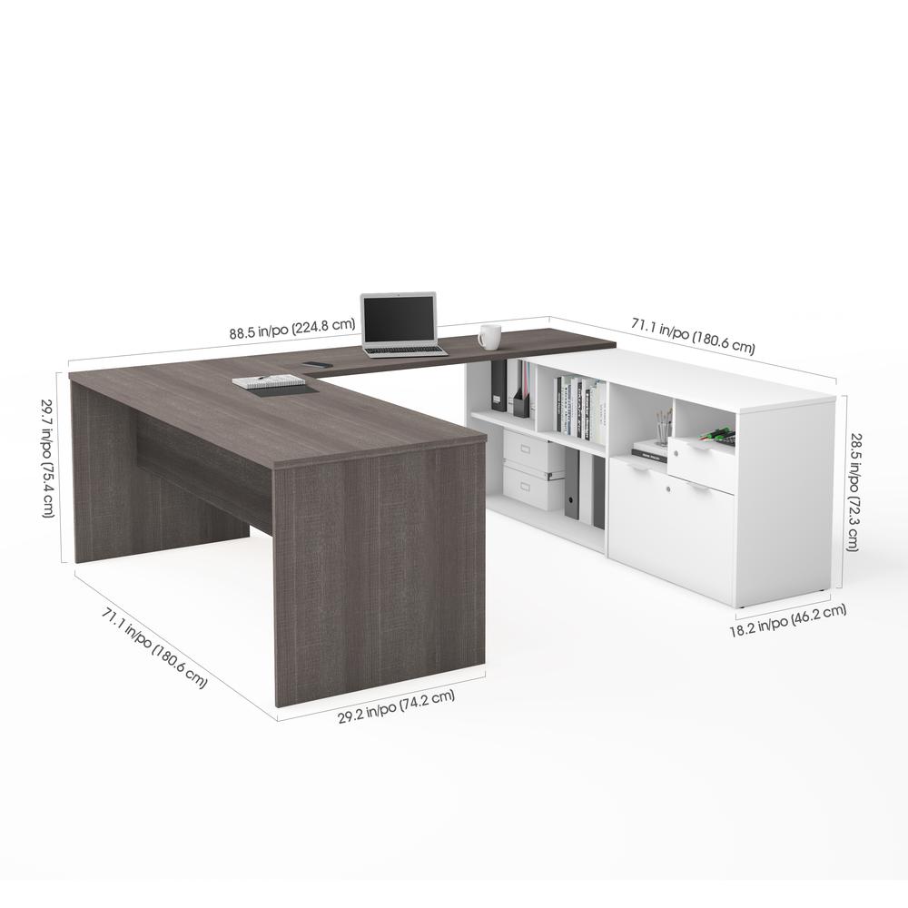 i3 Plus U-Desk with Two Drawers in Bark Gray & White. Picture 2