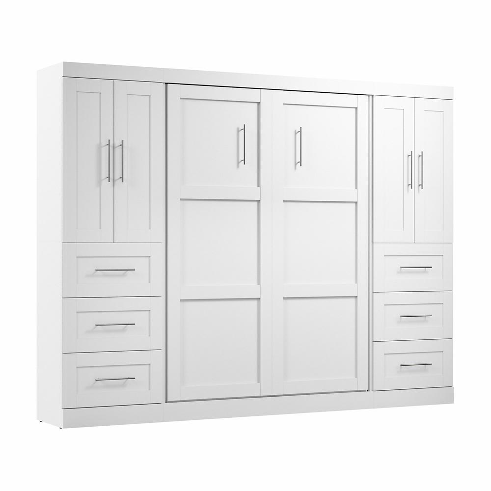 Pur Full Murphy Bed with Closet Storage Cabinets (109W) in White. Picture 1