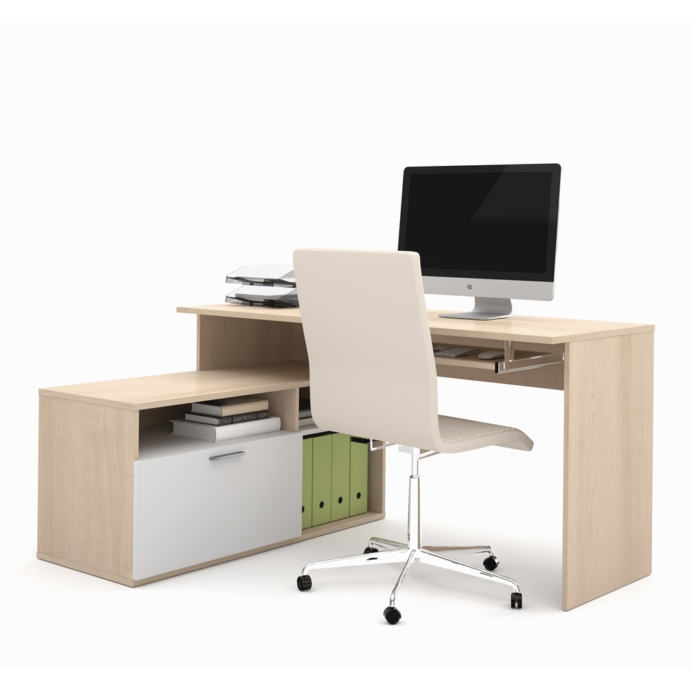 Modula L Shaped Workstation In Northern Maple White