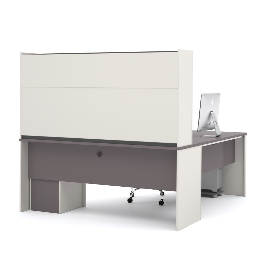 Connexion L-shaped workstation with hutch in Slate & Sandstone. Picture 3