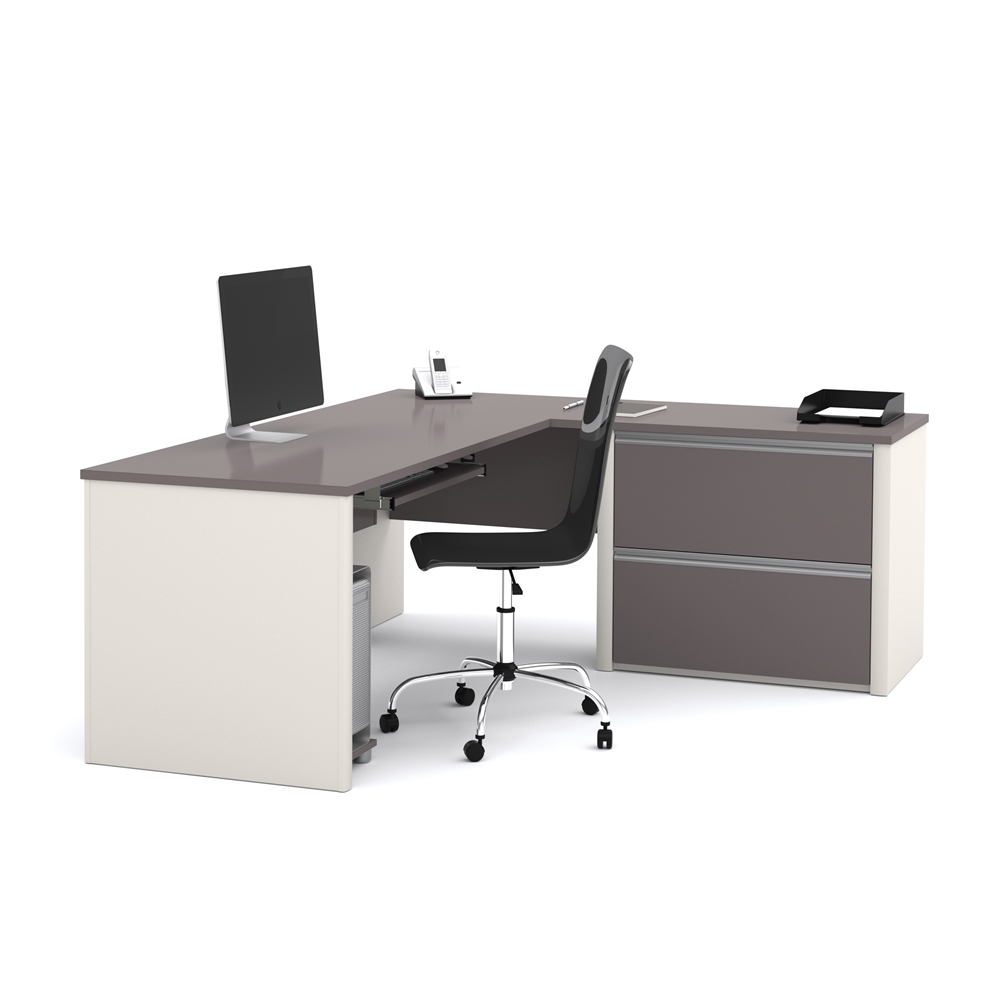 Connexion L-shaped workstation in Slate & Sandstone. Picture 2