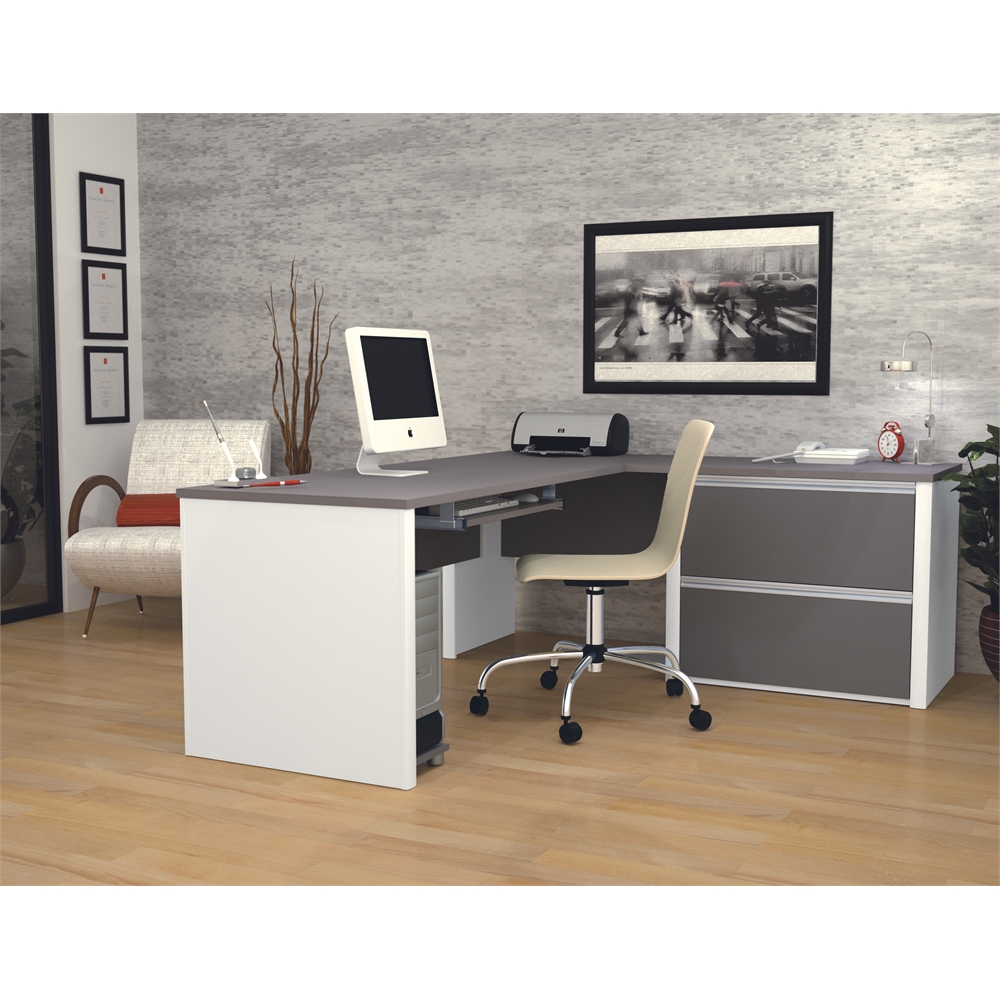Connexion L-shaped workstation in Slate & Sandstone. Picture 4
