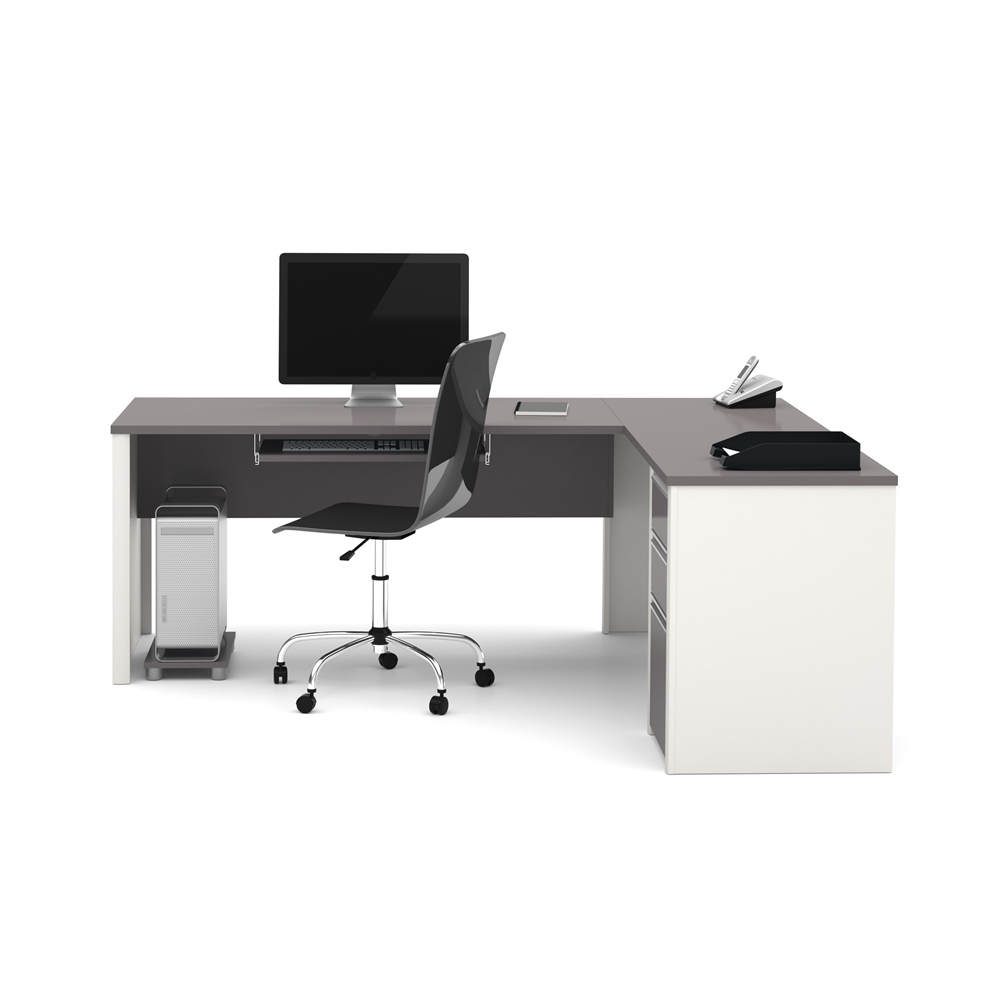 Connexion L-shaped workstation in Slate & Sandstone. Picture 2