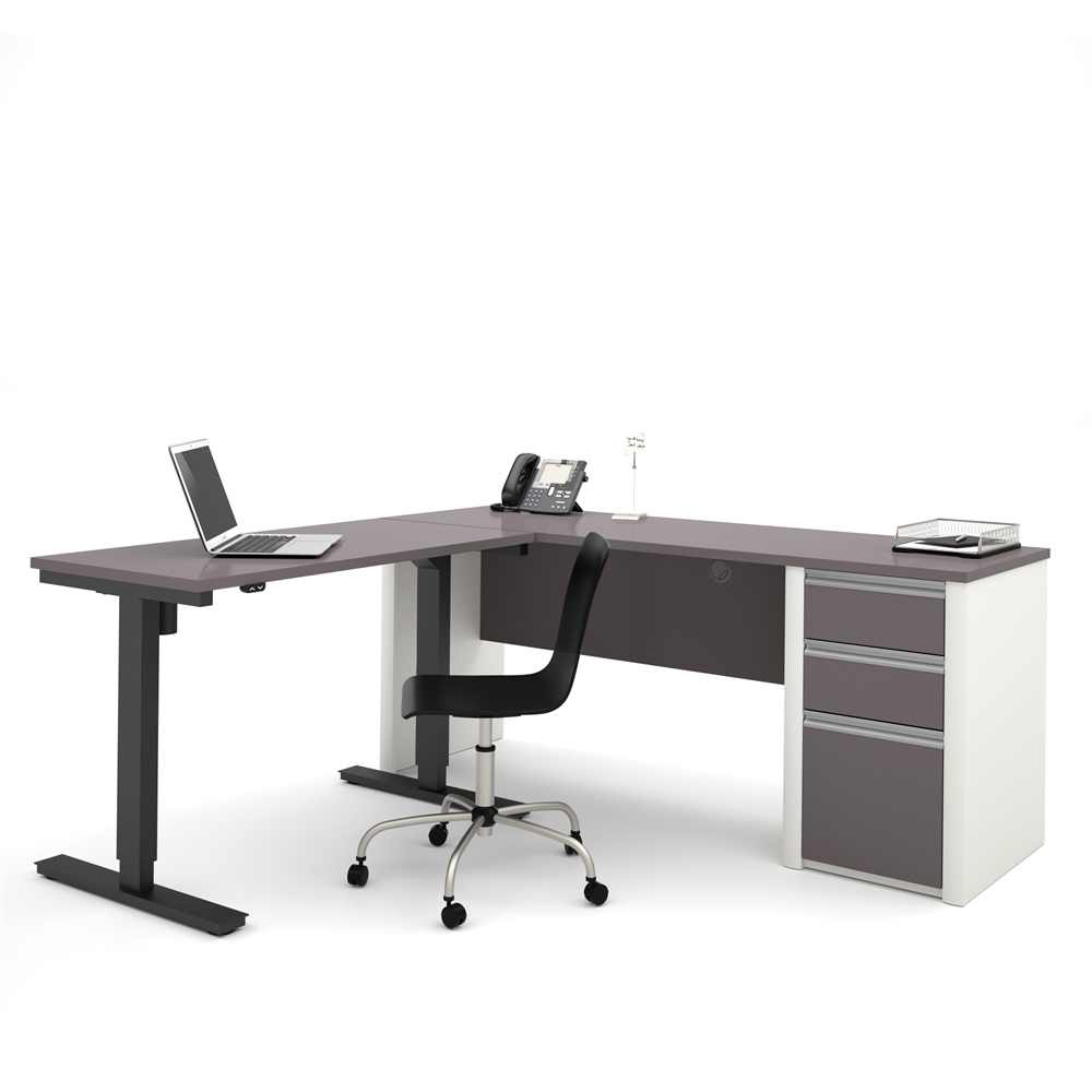 Connexion L-Desk including Electric Height Adjustable Table in Slate & Sandstone. Picture 2