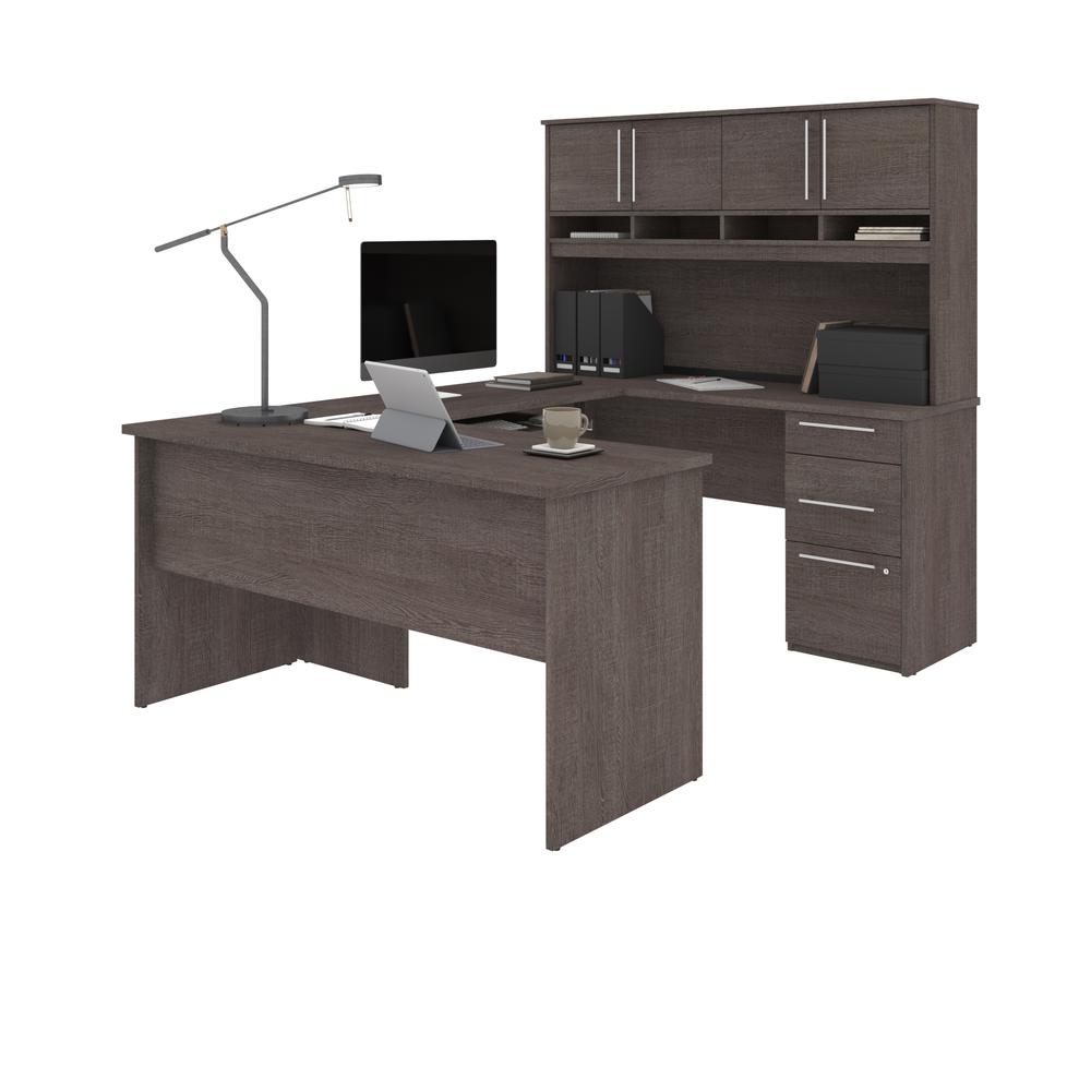 Innova Plus U-Shape Desk with Hutch - Bark Gray. Picture 1