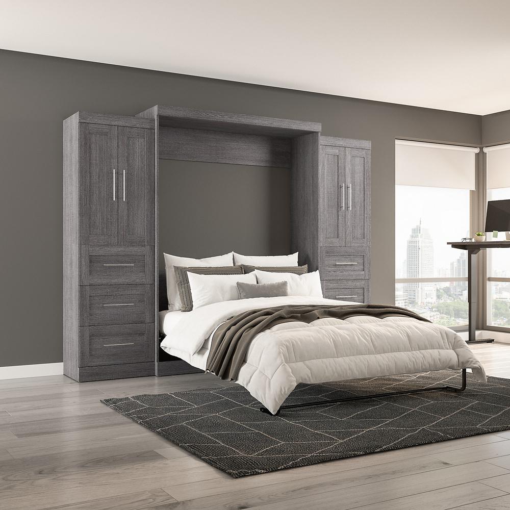 Pur Queen Murphy Bed with Closet Storage Cabinets (115W) in Bark Gray. Picture 6