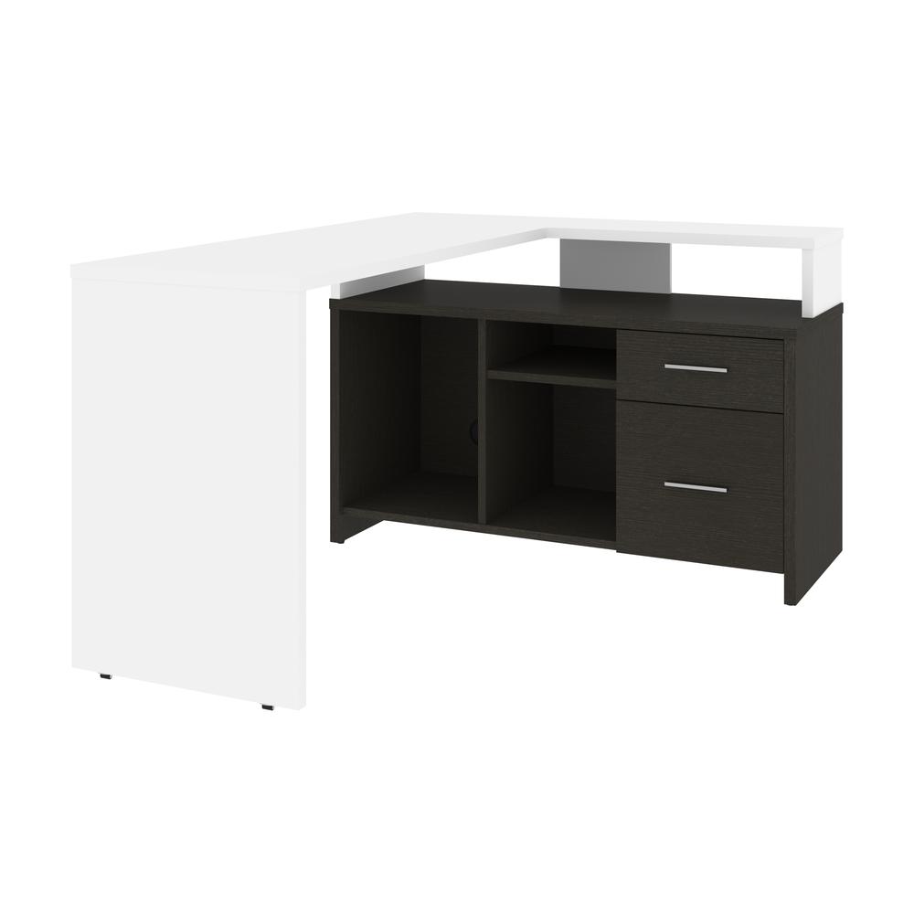 Bestar Equinox 57W 56W L-Shaped Desk in white & deep grey. The main picture.