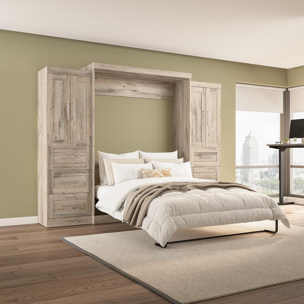 Pur Queen Murphy Bed with Closet Storage Cabinets (115W) in Rustic Brown. Picture 6