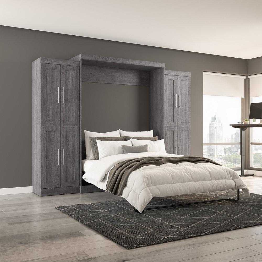 Pur Queen Murphy Bed with Storage Cabinets (115W) in Bark Gray. Picture 7