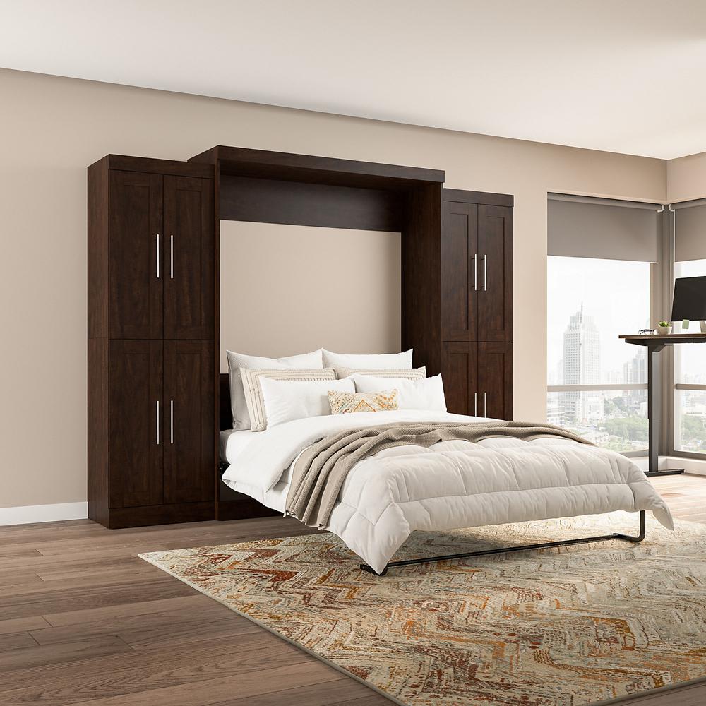 Pur Queen Murphy Bed with Storage Cabinets (115W) in Chocolate. Picture 7