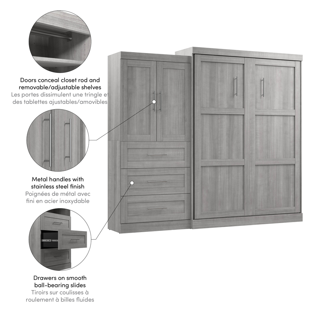 Pur Queen Murphy Bed and Storage Cabinet with Drawers (101W) in Platinum Gray. Picture 7