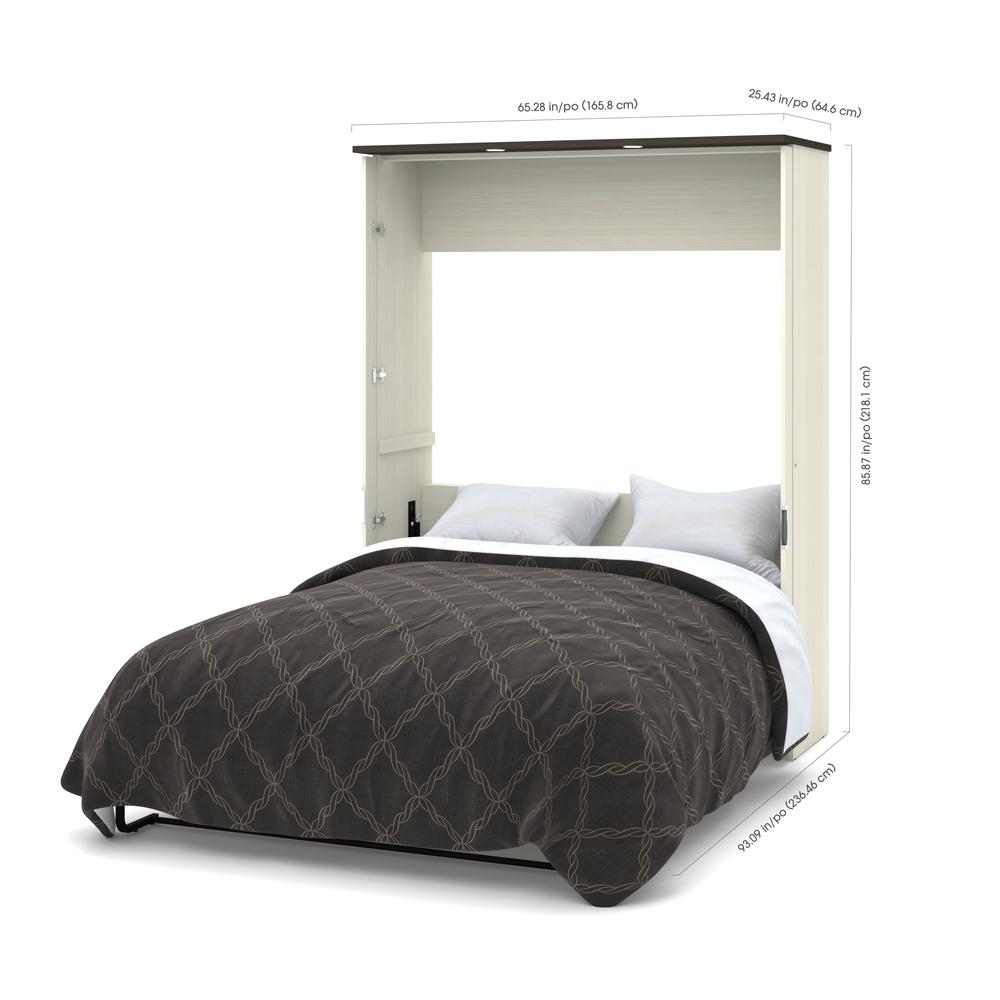 Bestar Lumina 3-Piece Queen Wall Bed with Desk and 2 Storage Units in White Chocolate & Dark Chocolate. Picture 3