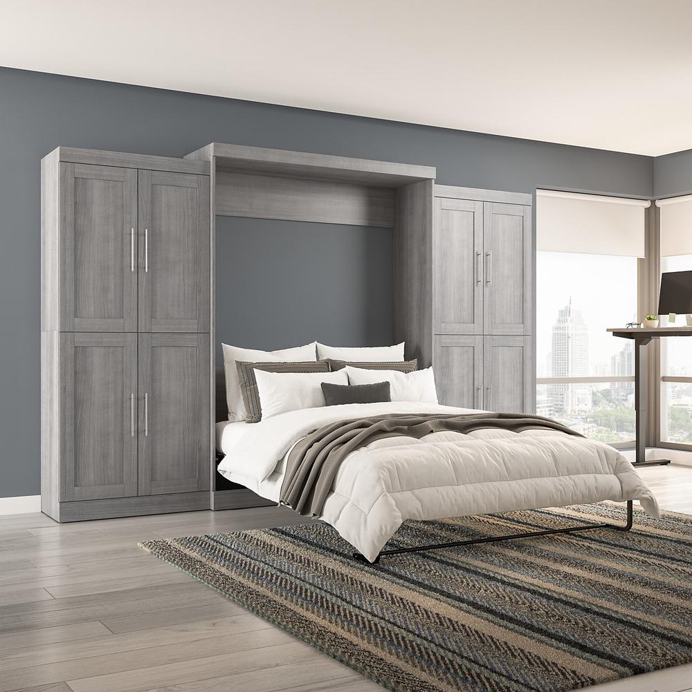 Pur Queen Murphy Bed with Storage Cabinets (136W) in Platinum Gray. Picture 5
