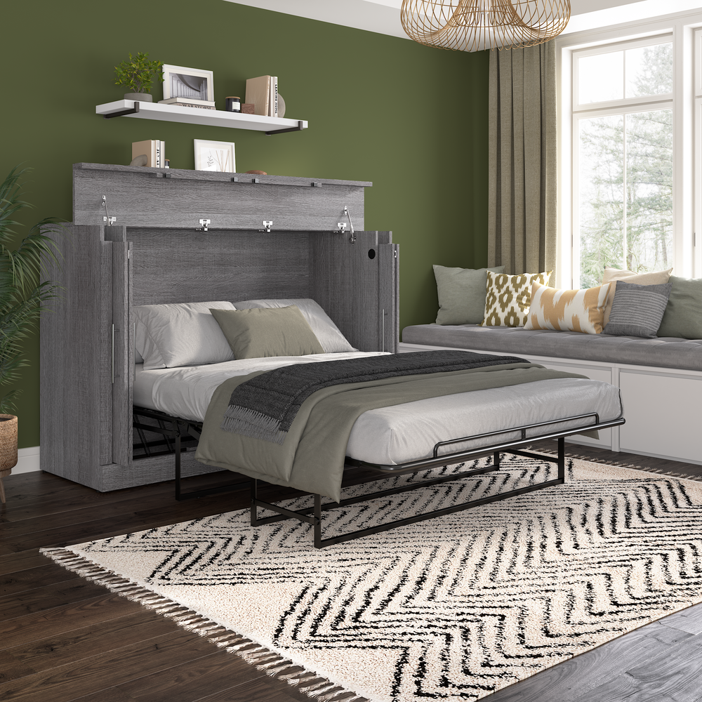 69W Full Cabinet Bed with Mattress in Bark Grey. Picture 6