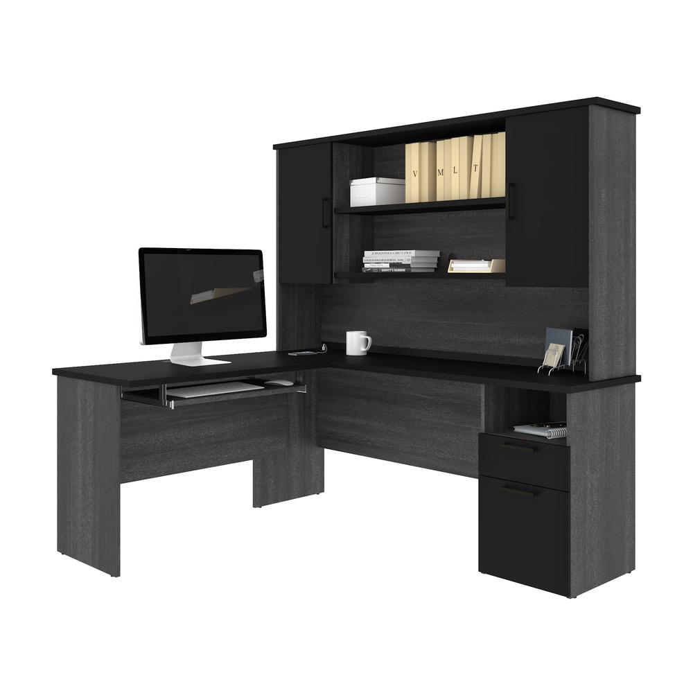 Bestar Norma Norma L-shaped workstation with hutch - Black & Bark Gray. Picture 3