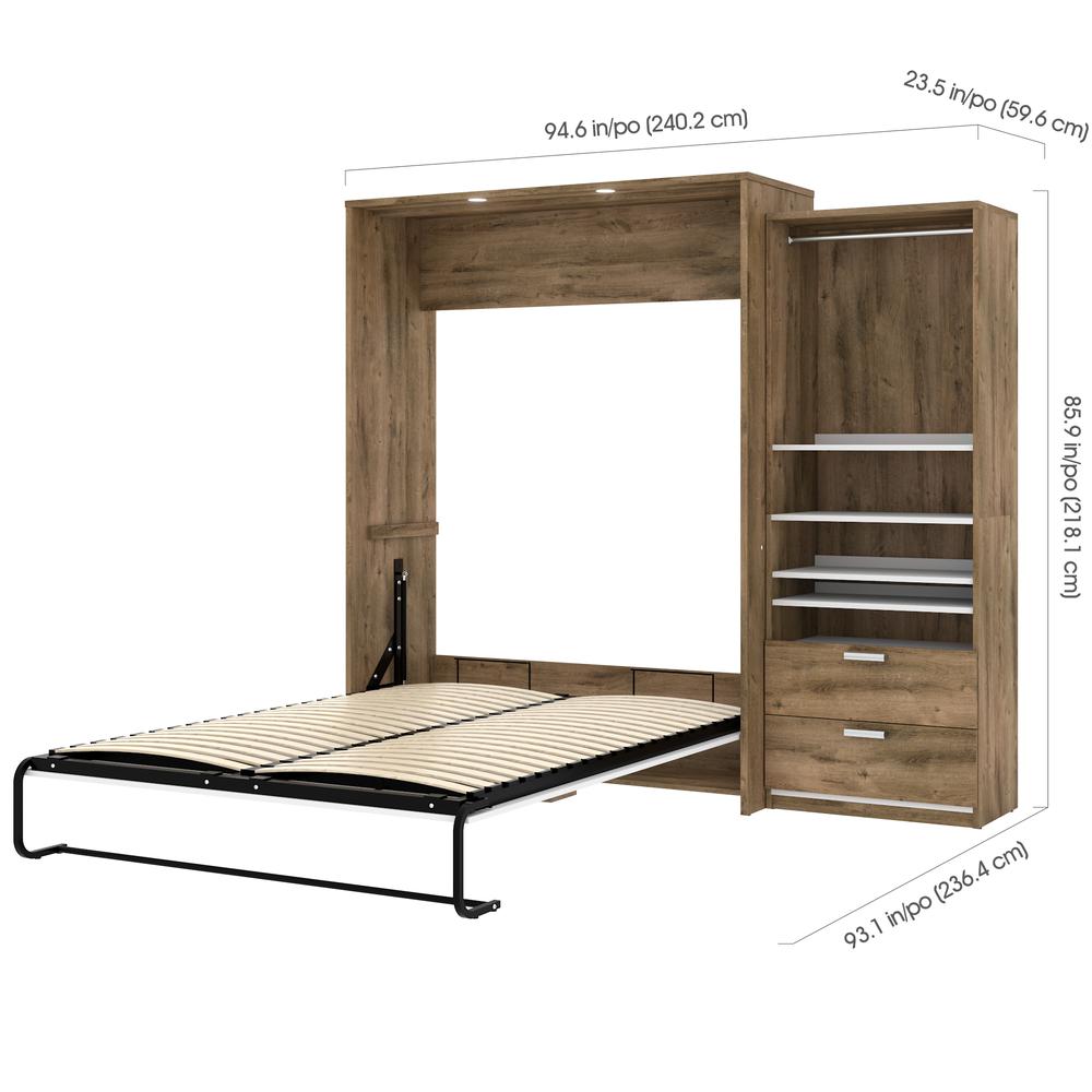 Cielo Premium 95" Queen Wall Bed kit in Rustic Brown and White. Picture 6
