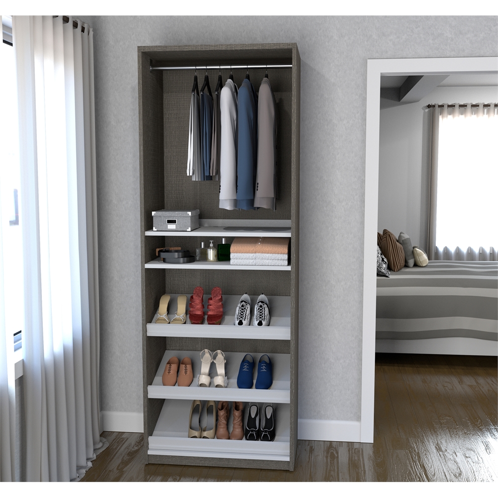 29.5" Shoe/Closet Storage Unit Featuring Reversible Shelves in Bark Gray and White. Picture 2