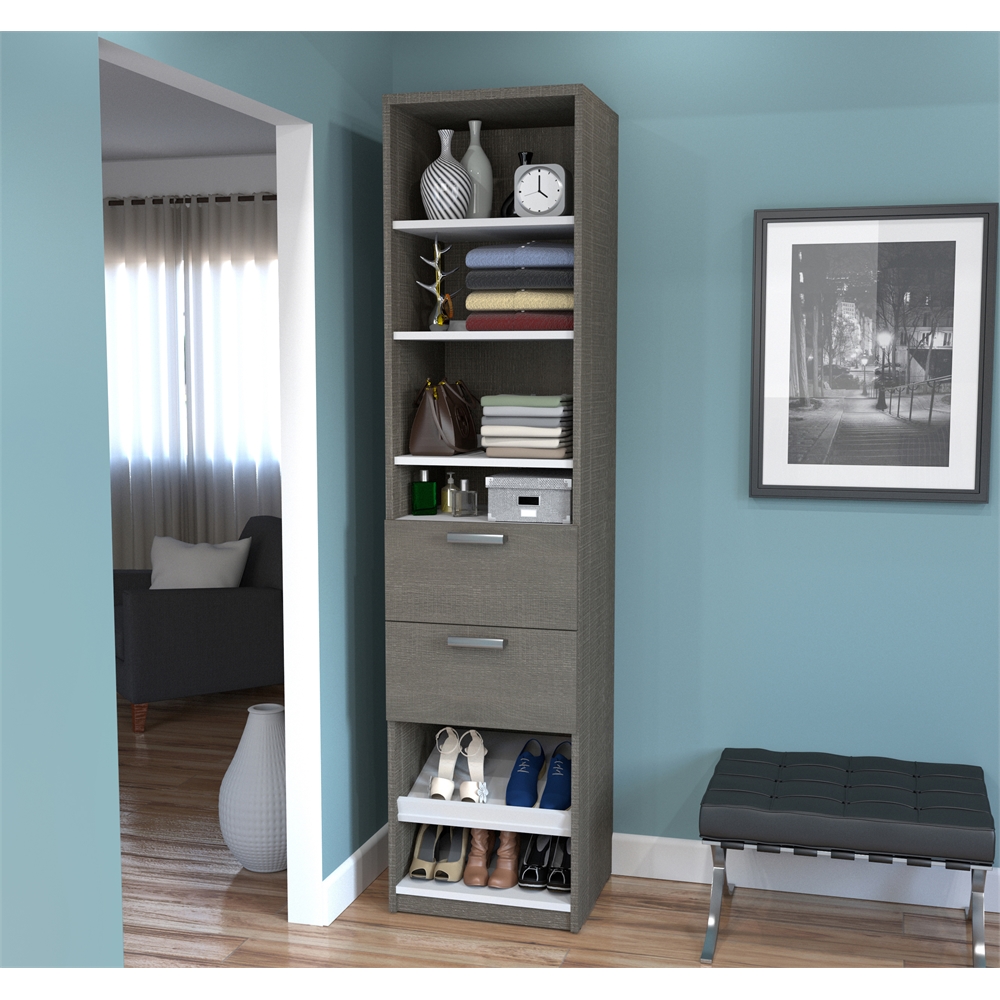 19.5" Shoe/Closet Storage Unit with drawers in Bark Gray and White. The main picture.