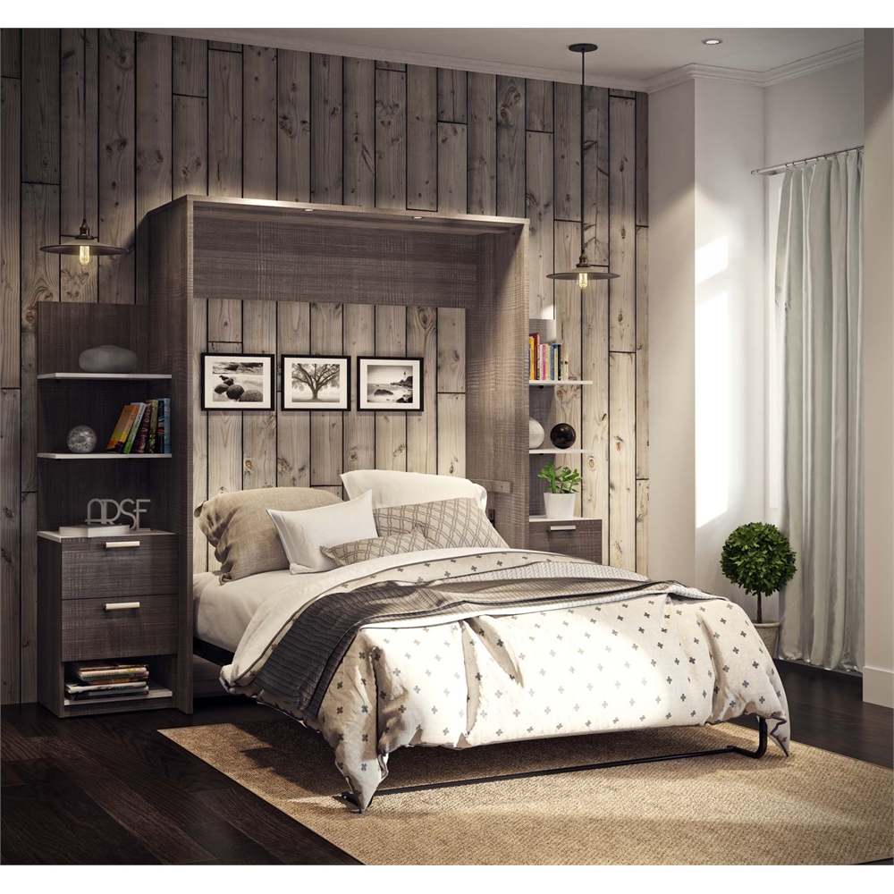 Elite 104" Queen Wall Bed kit in Bark Gray and White. Picture 1