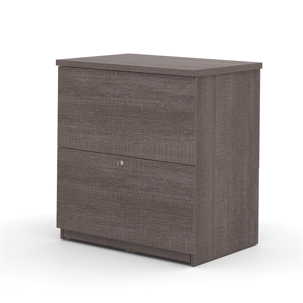 Solay L-Shaped Desk with lateral file and bookcase in Bark Gray. Picture 4