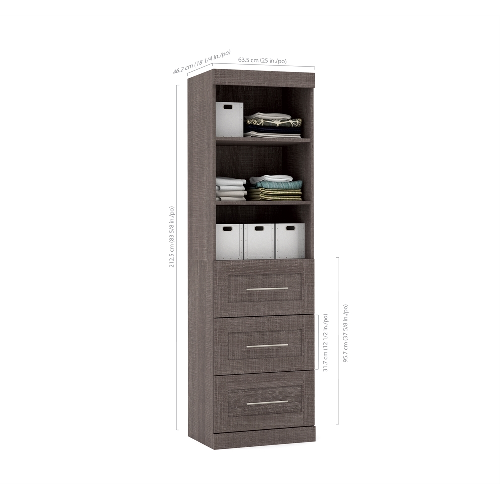 25" storage unit with 3-drawer set in Bark Gray. Picture 1