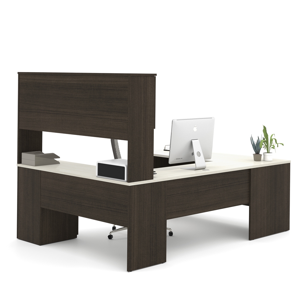 Ridgeley U-shaped Desk in Dark Chocolate & White Chocolate. Picture 3
