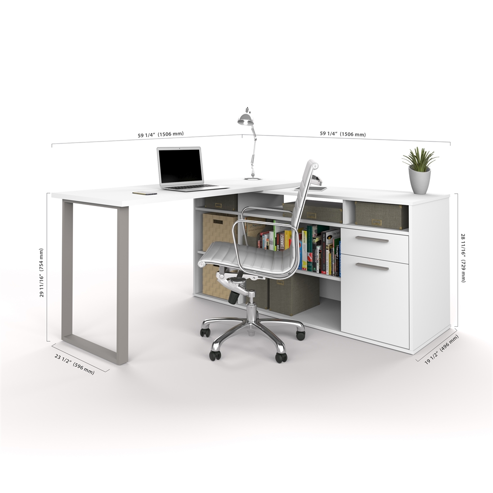 Solay L-Shaped Desk with lateral file and bookcase in White. Picture 6