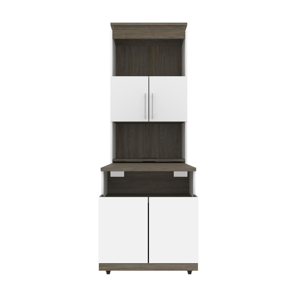 Bestar Orion 30W Shelving Unit with Fold-Out Desk in white & walnut grey. Picture 9