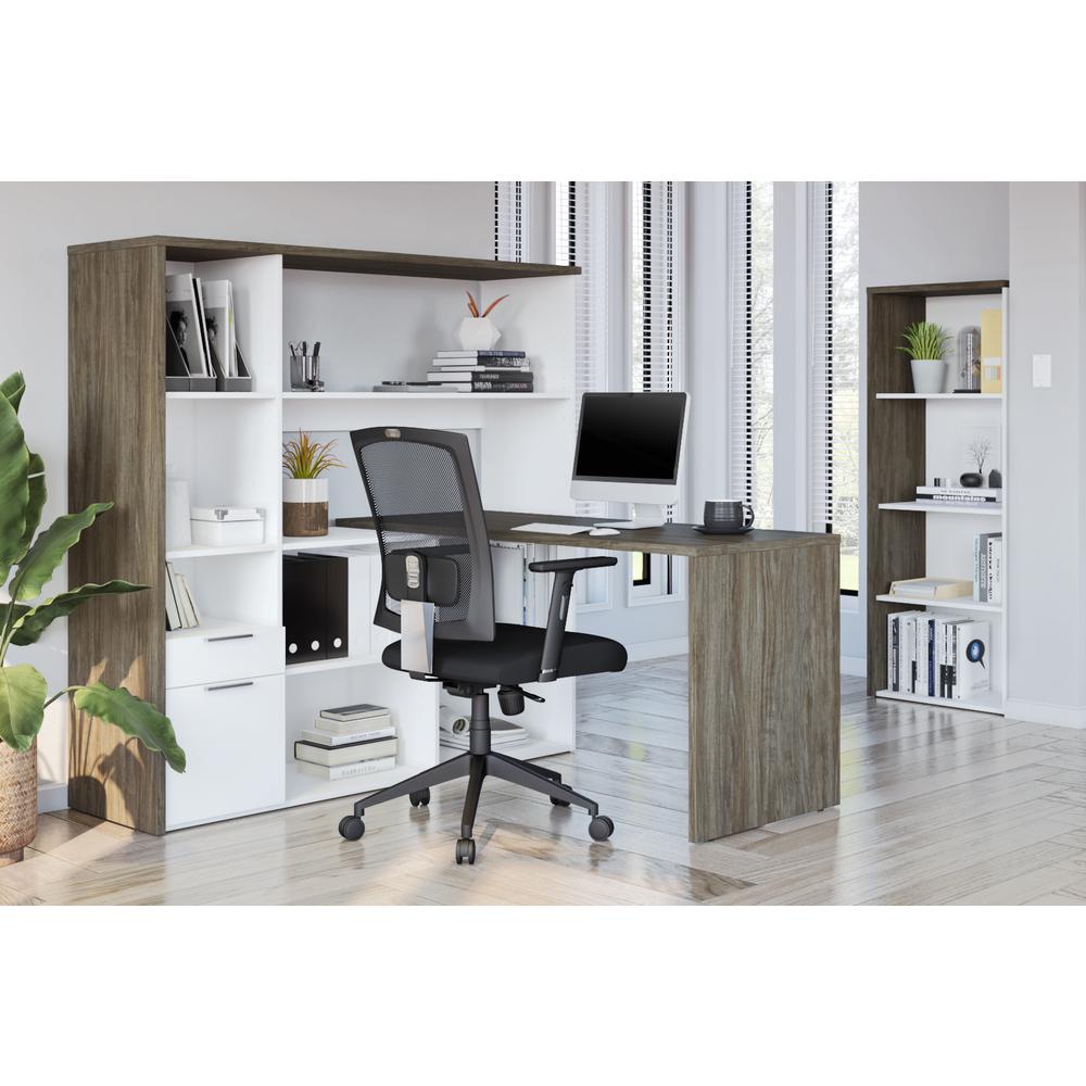 Gemma 2-Piece L-Shaped Desk and Bookcase - Walnut Grey & White. Picture 4