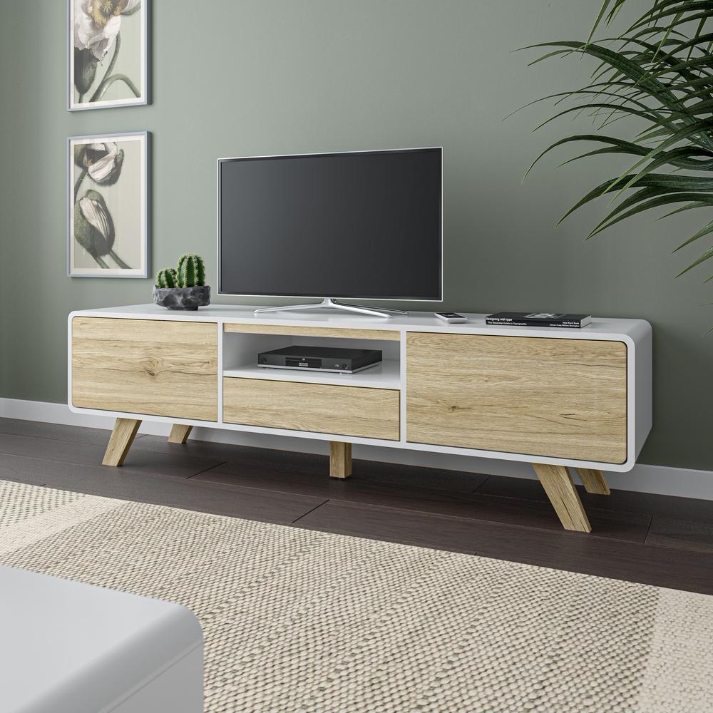 Bestar Alhena 63W TV Stand for 50 inch TV in white uv & sandy brown oak. Picture 7