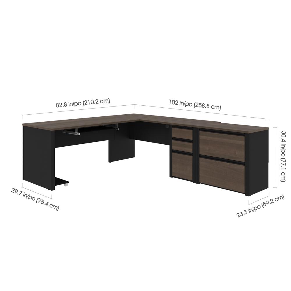 Connexion L-shaped workstation with lateral file in Antigua & Black. Picture 8