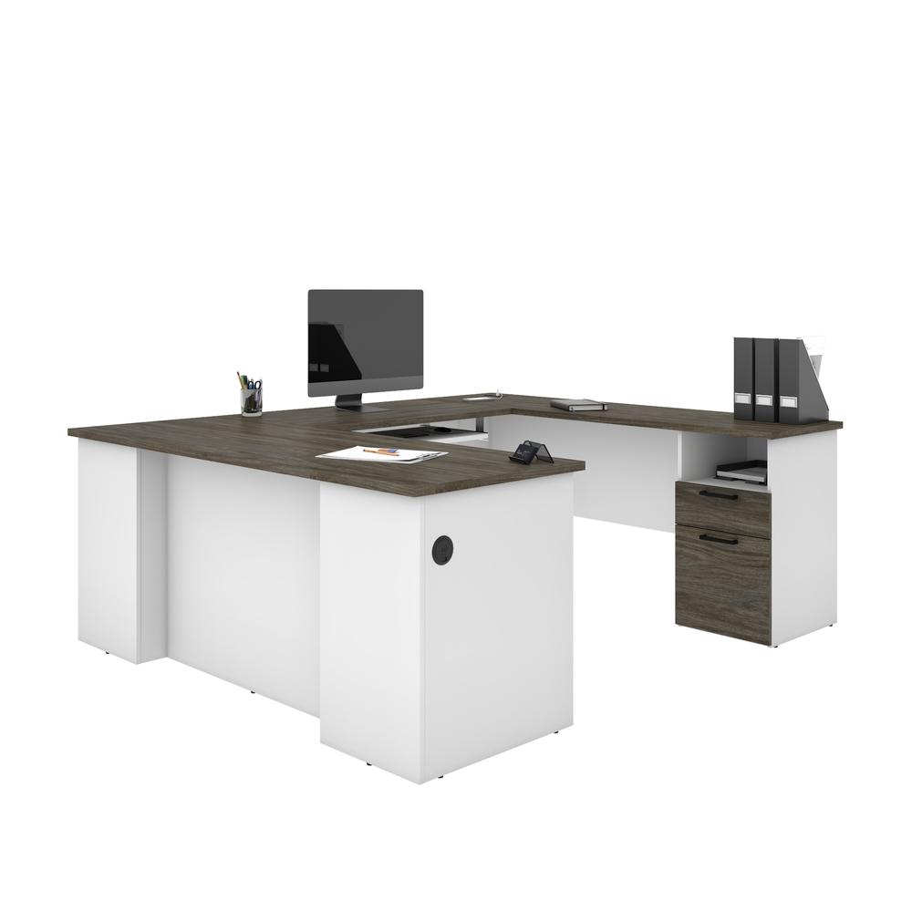 Bestar Norma Norma U-shaped desk - Walnut Grey & White. Picture 1
