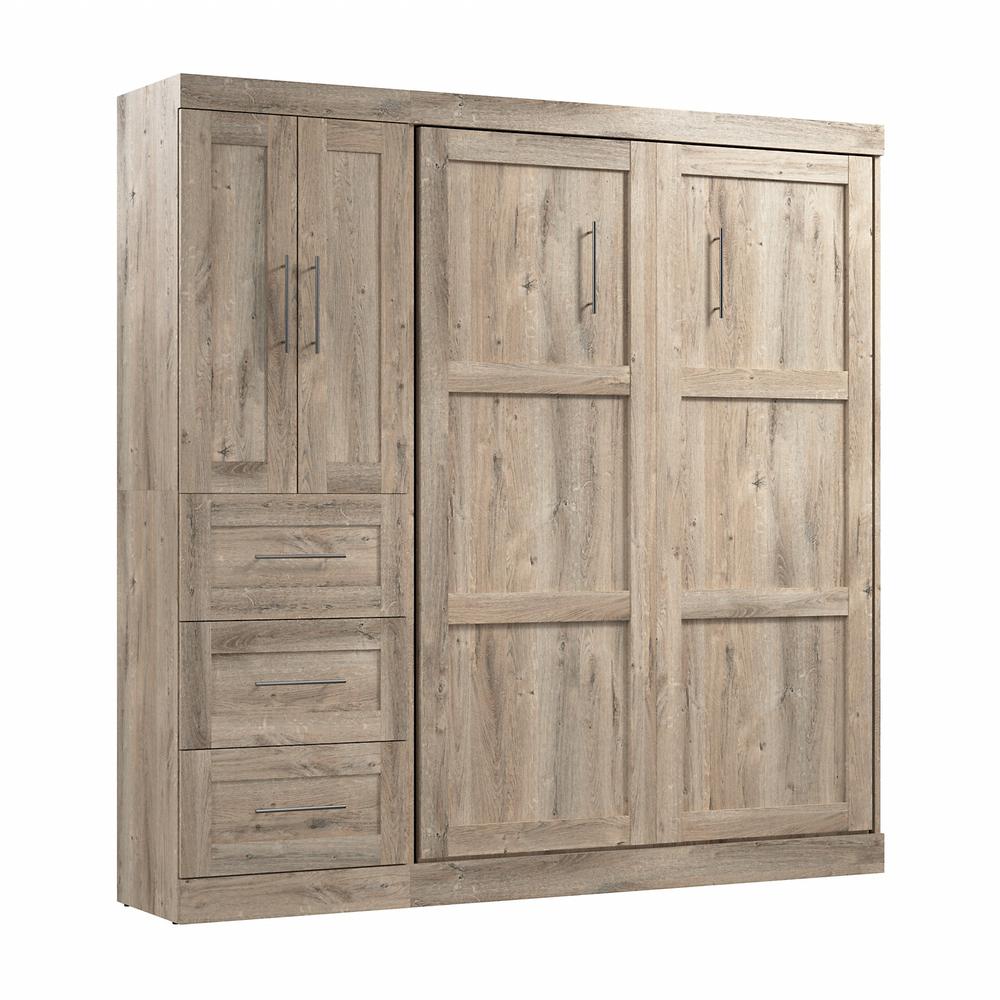 Pur Full Murphy Bed with Closet Organizer with Drawers (84W) in Rustic Brown. Picture 1