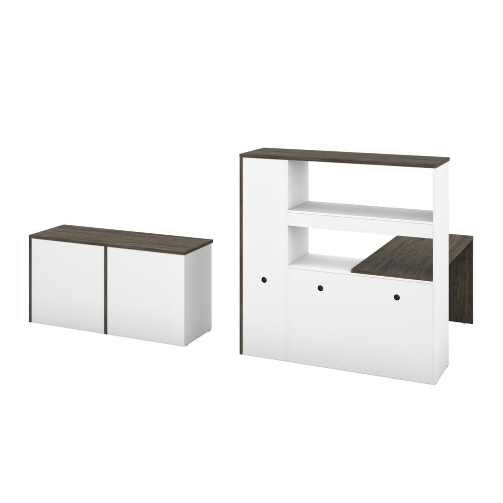 Gemma 3-Piece L-Shaped Desk, Storage Unit and Filing Cabinet - Walnut Grey&White. Picture 3