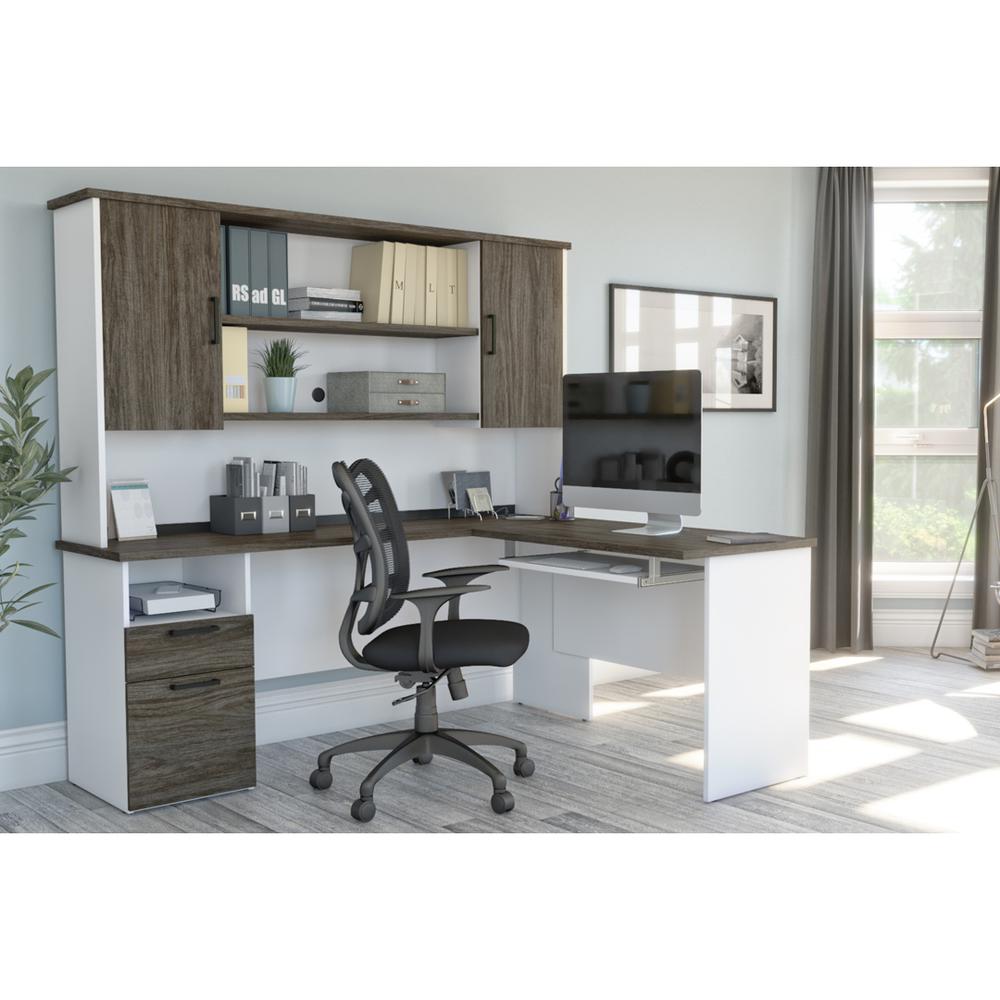 Bestar Norma Norma L-shaped workstation with hutch - Walnut Grey & White. Picture 4