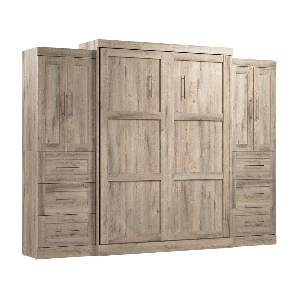 Pur Queen Murphy Bed with Closet Storage Cabinets (115W) in Rustic Brown. Picture 1