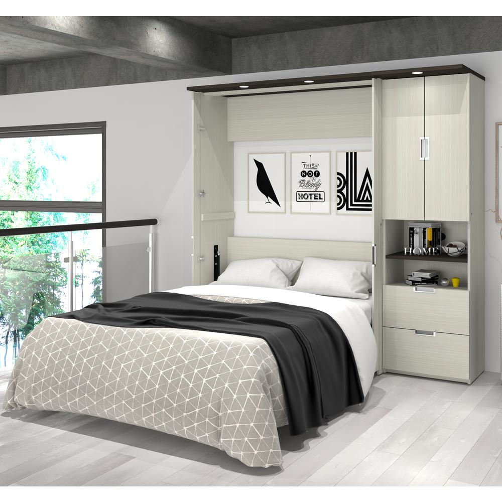Full Murphy Bed with Desk and Storage Cabinet in White Chocolate. Picture 10